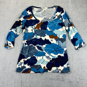 Patagonia Shirt Large L Blue Floral Organic Cotton 3/4 Sleeve Top Womens Casual